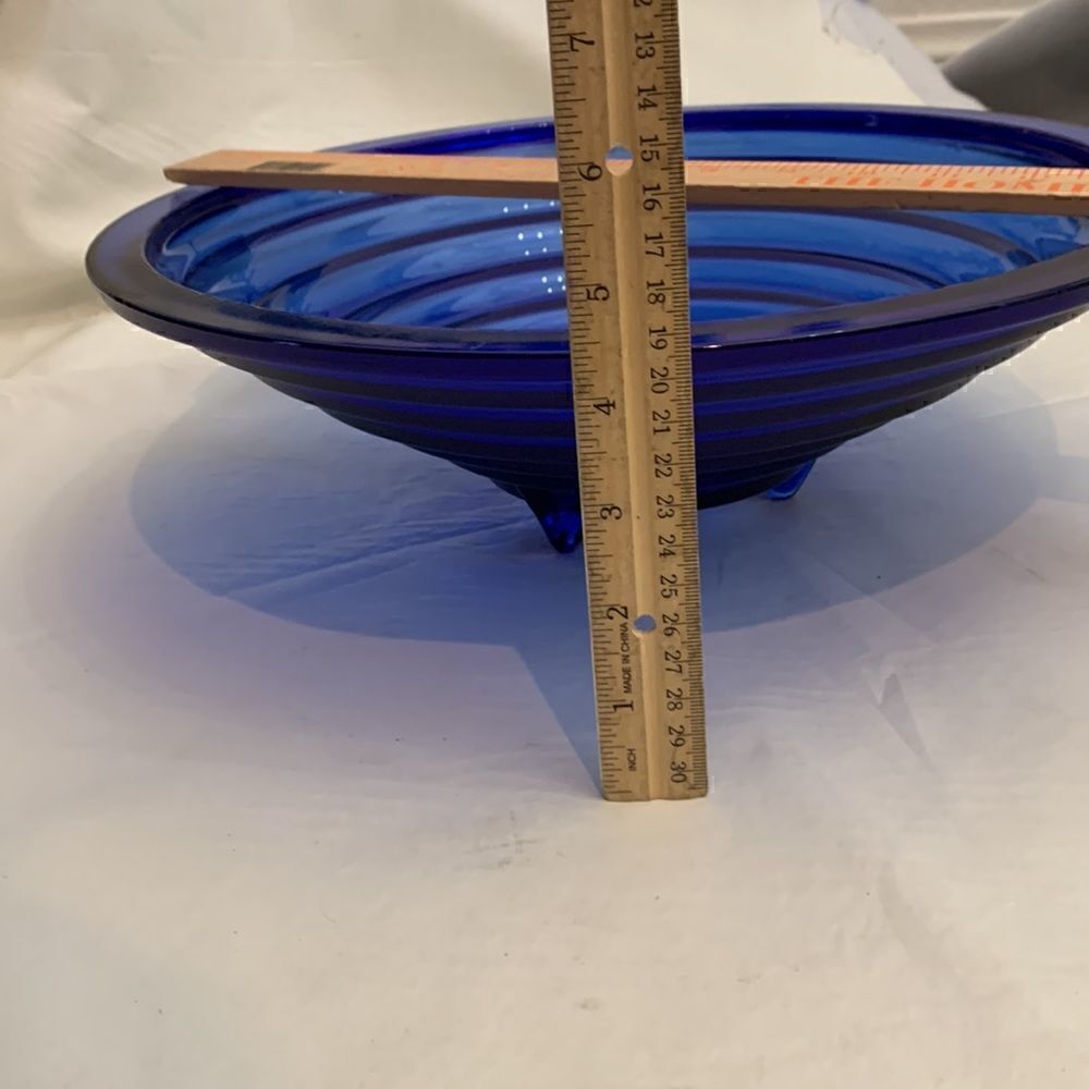 Cobalt Blue Handcrafted Spain Tiered 14 In Round 4 1/2 In Tall Serving Bowl - Picture 7 of 7